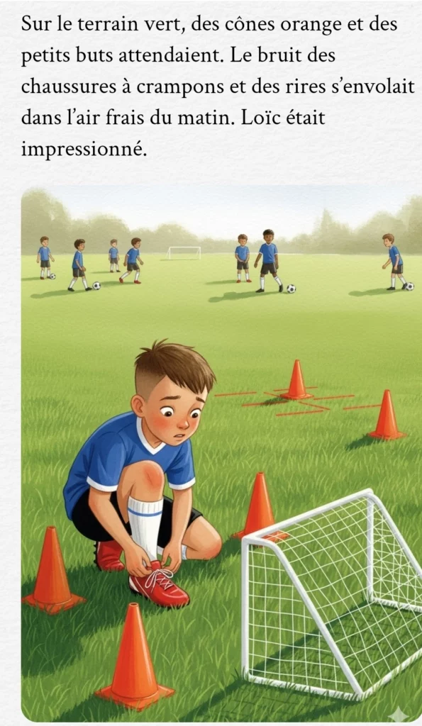 Les premiers pas hésitants d’un enfant sur le terrain de foot