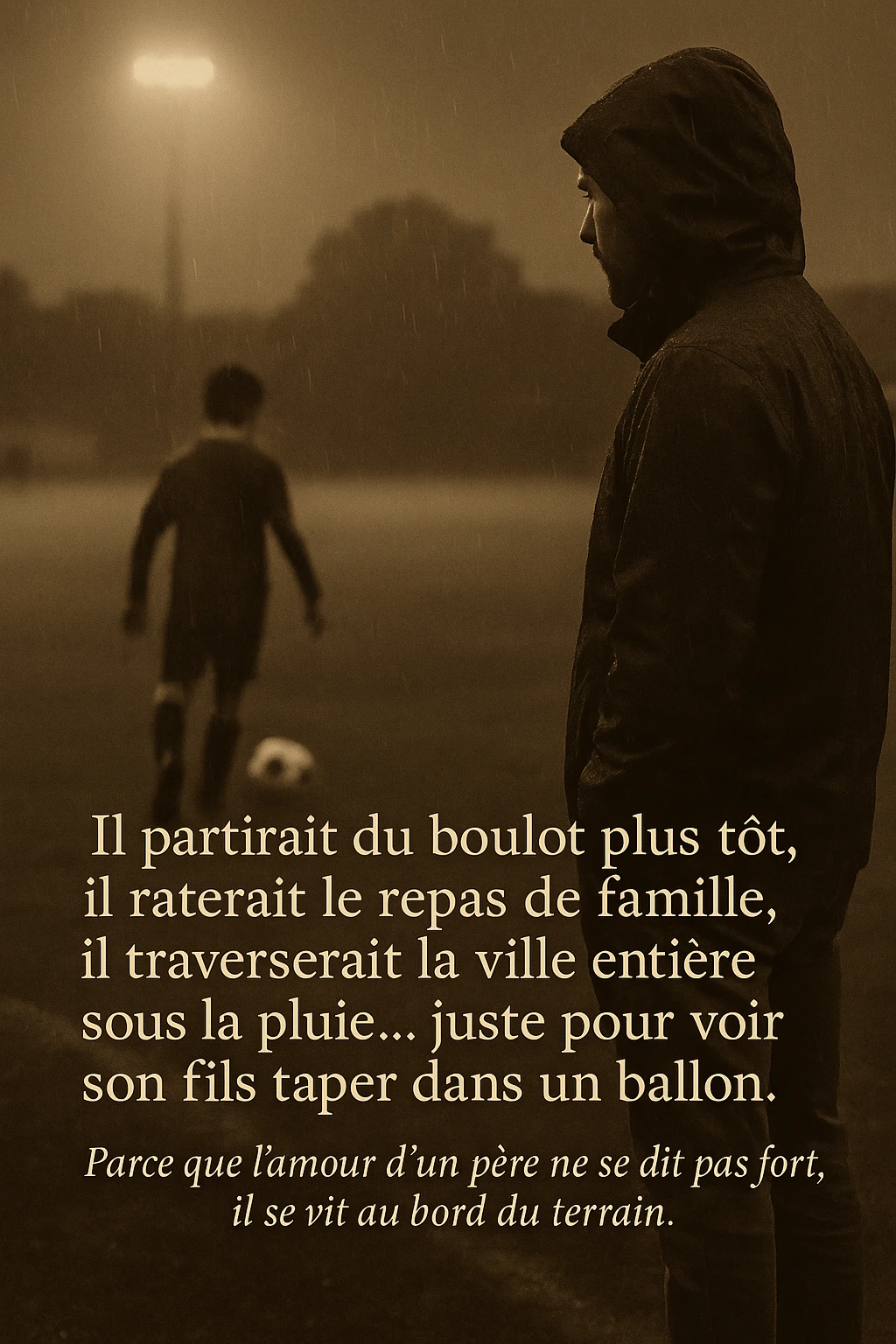 Parent bienveillant au bord du terrain - Football amateur Parent encourageant son enfant au football amateur au bord du terrain