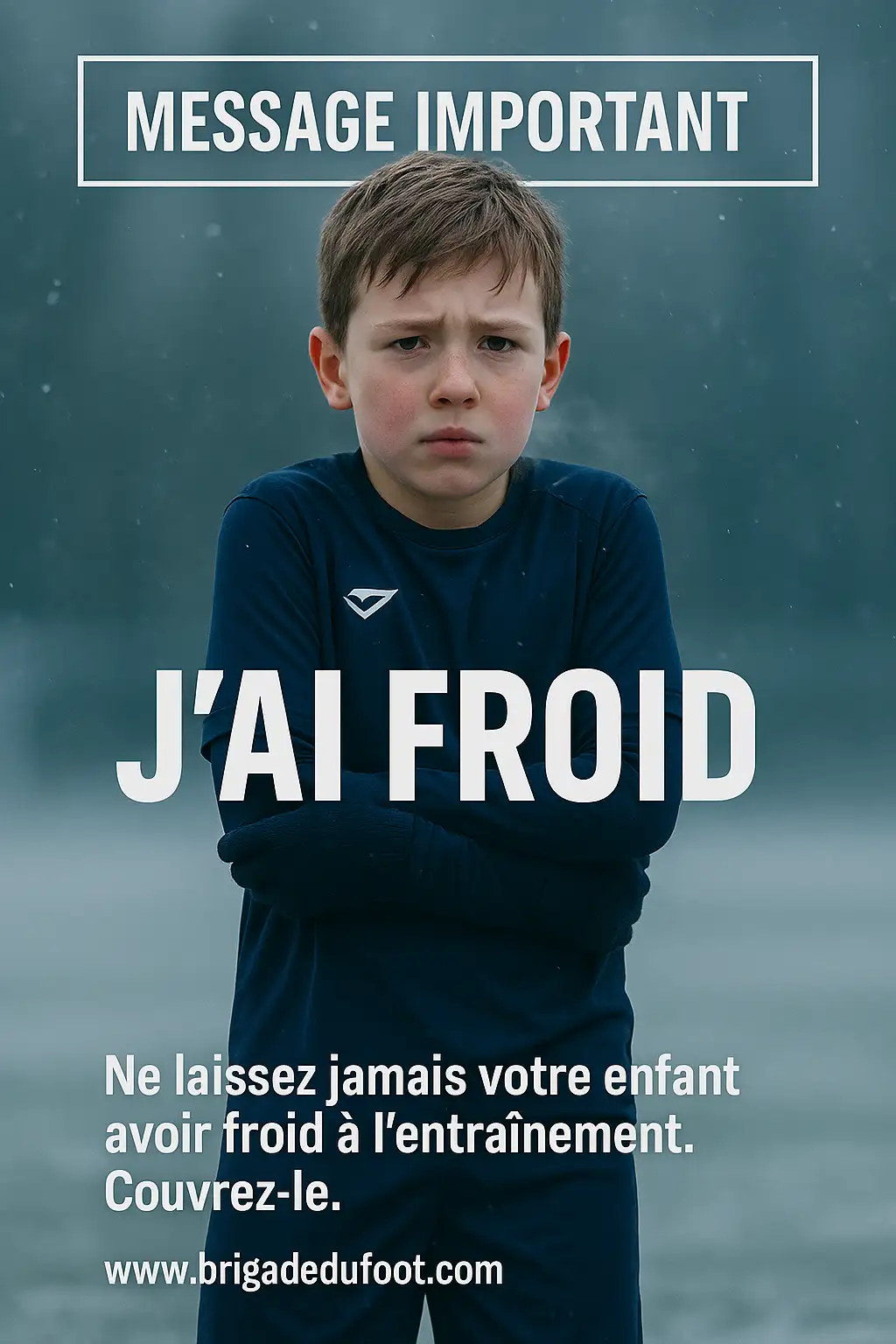 Jeune footballeur grelottant de froid pendant un entraînement d'hiver