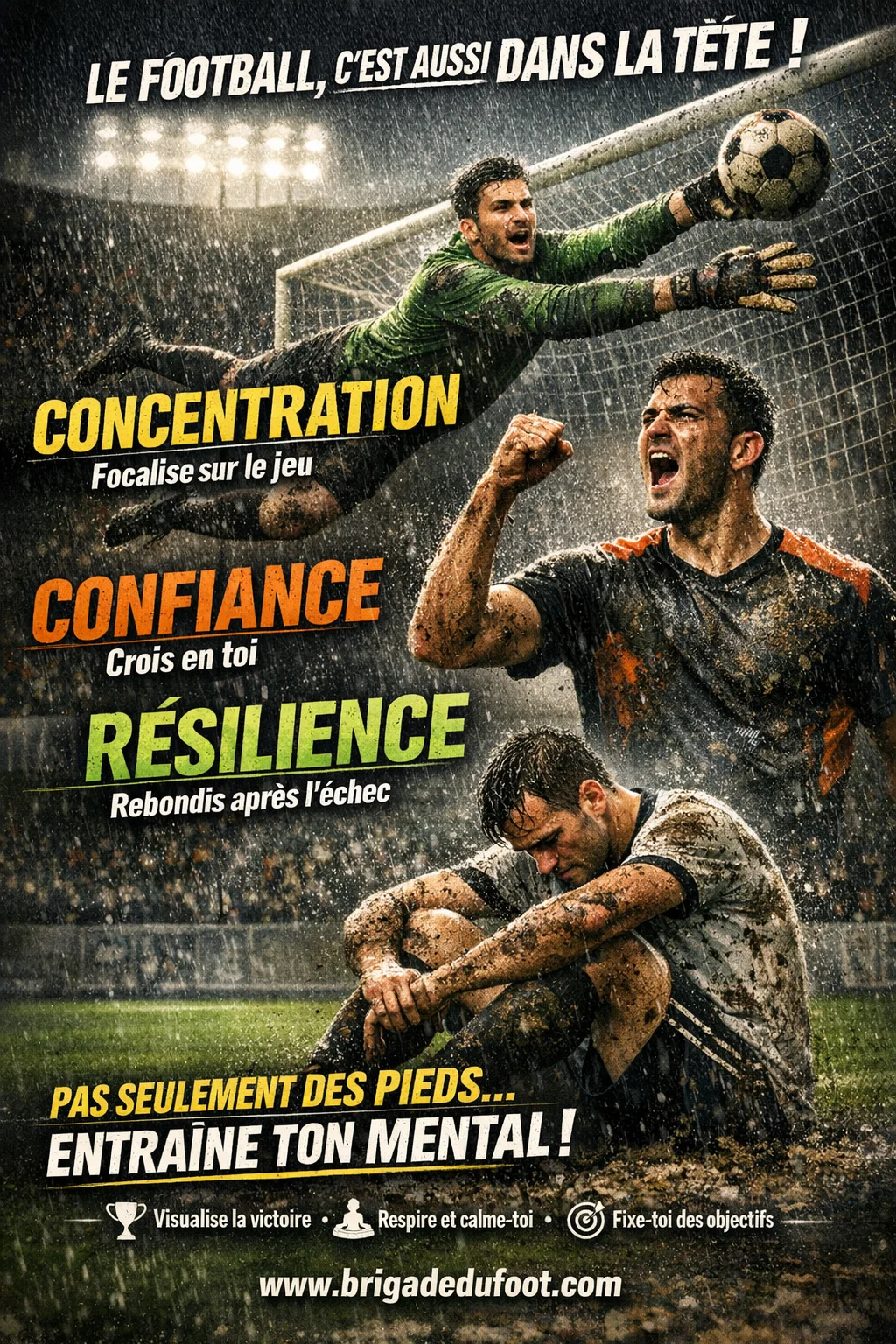 Affiche motivation football mental – concentration, confiance, résilience – Brigade du Foot