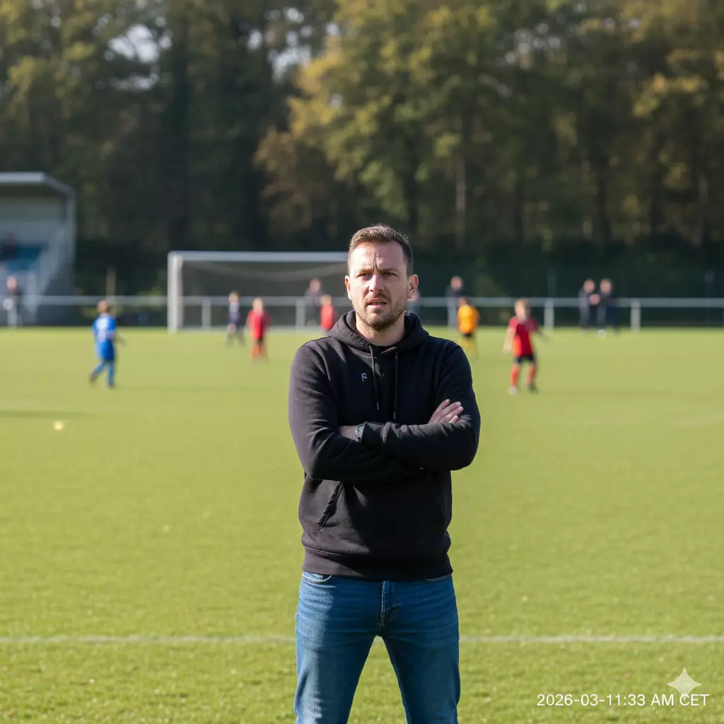 Match de football amateur avec parents au bord du terrain observant les jeunes joueurs dans une ambiance sereine