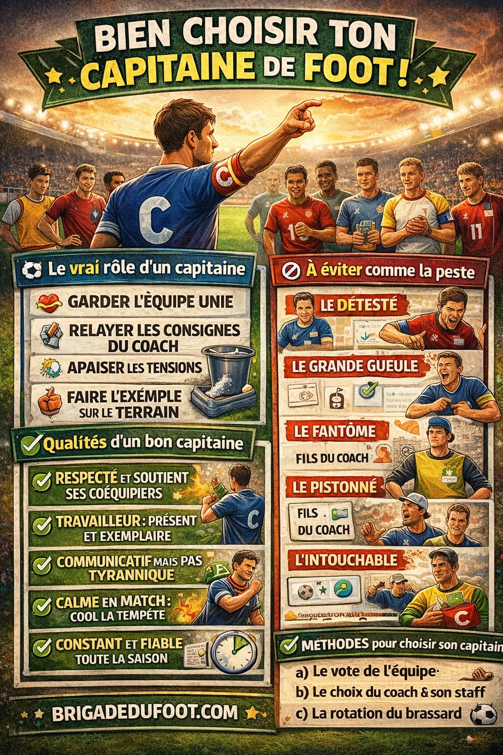 Capitaine foot amateur : choisir le bon leader pour porter le brassard et garder un vestiaire uni (U6, U13, U17, seniors)