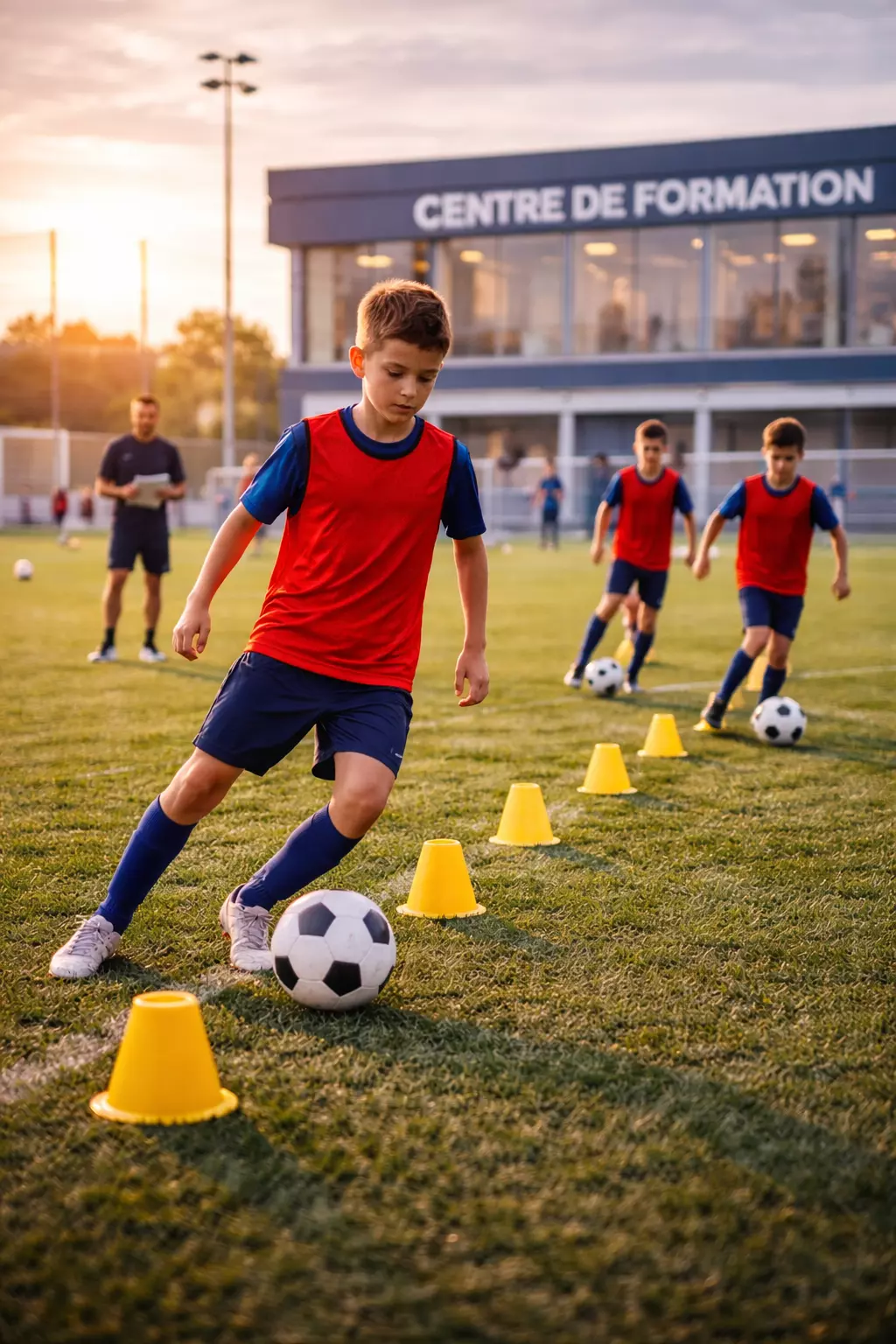 Jeune joueur de 15 ans à l entraînement dans un centre de formation football