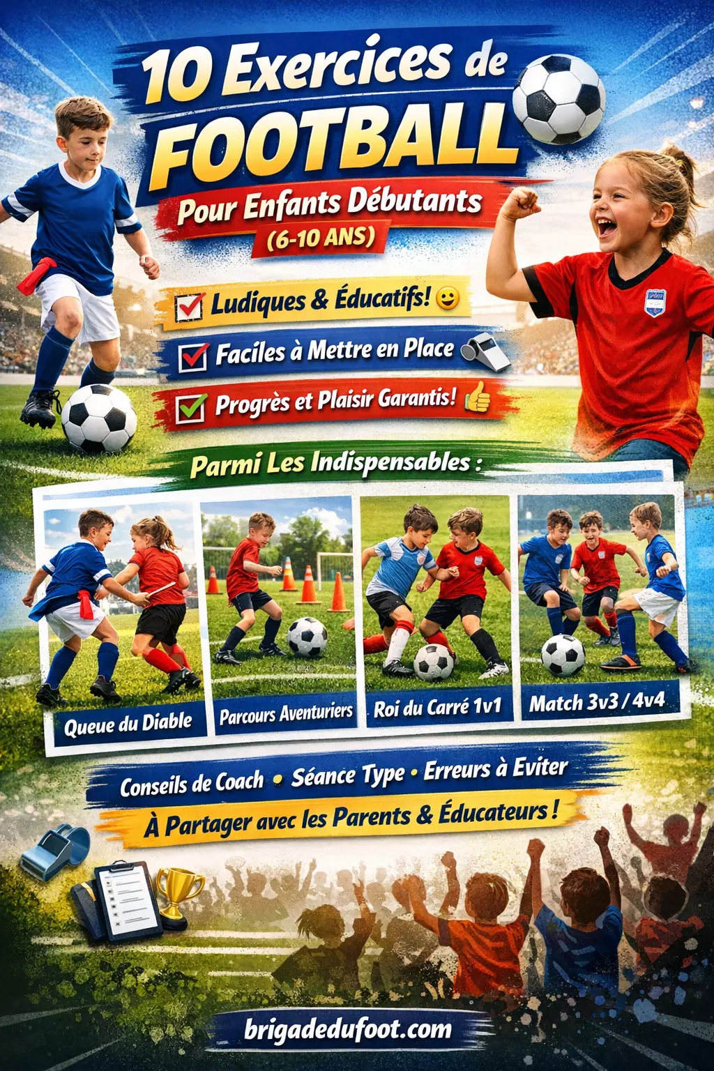 Exercices football enfants débutants 6-10 ans entraînement ludique foot U7 U9 U10