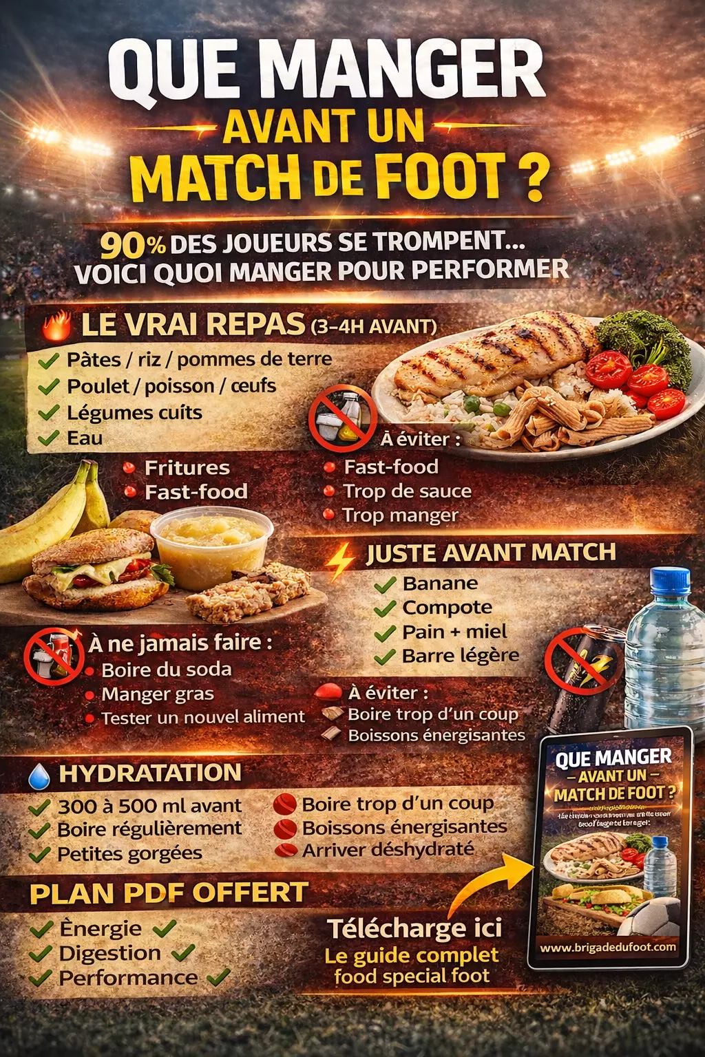 Que manger avant un match de football - Guide complet nutrition foot Que manger avant un match de foot : repas, collation et hydratation
