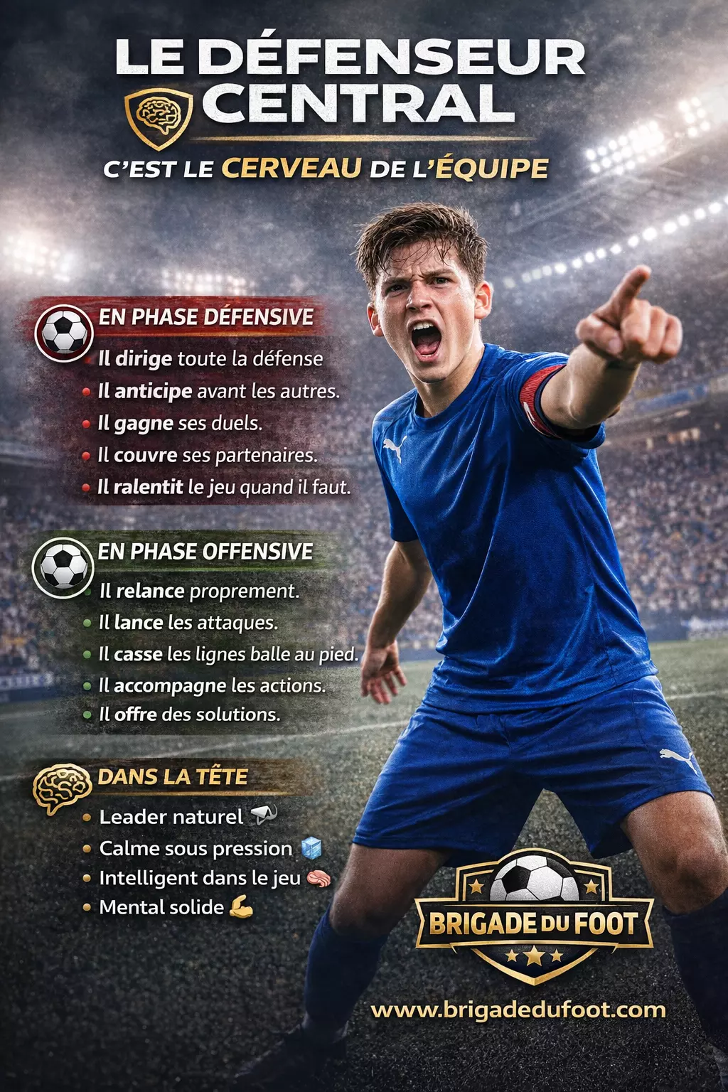 Défenseur de football en situation de jeu sur terrain